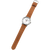Armbanduhr mit braunem Lederband und weißem Zifferblatt