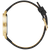Damenuhr Seitenansicht mit schwarzem Lederband und goldfarbenem Gehäuse
