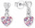 Clous d'oreilles en argent avec pendentif cœur : cœur scintillant en cristaux roses et violets