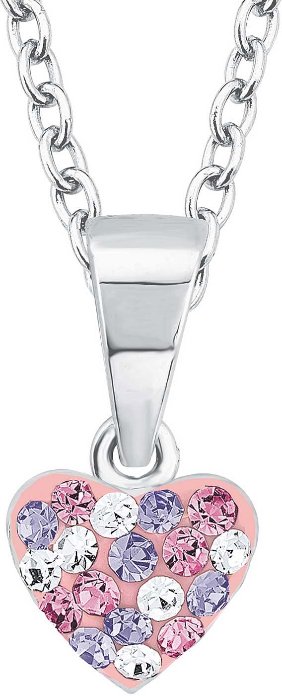 Collier argenté avec pendentif cœur rose et pierres scintillantes