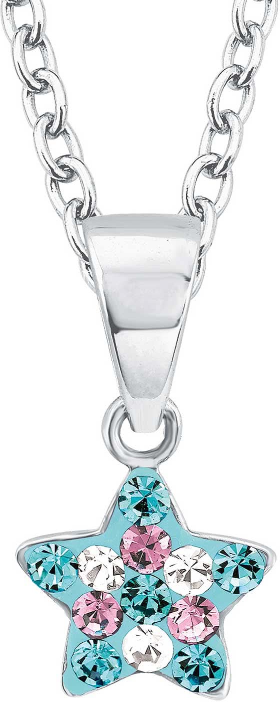 Collier en argent avec pendentif étoile orné de pierres turquoise et roses