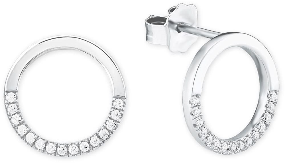 Clous d'oreilles ronds avec pierres scintillantes, couleur argent
