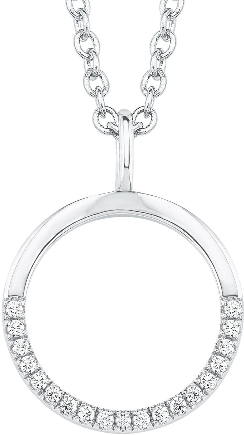 Collier argenté avec pendentif rond orné de pierres, fermoir et passant