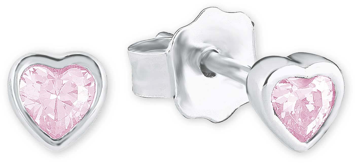 Paire de clous d'oreilles en forme de cœur en métal avec pierres roses