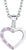 Collier argenté avec pendentif en forme de cœur, incrustations de pierres roses/violettes