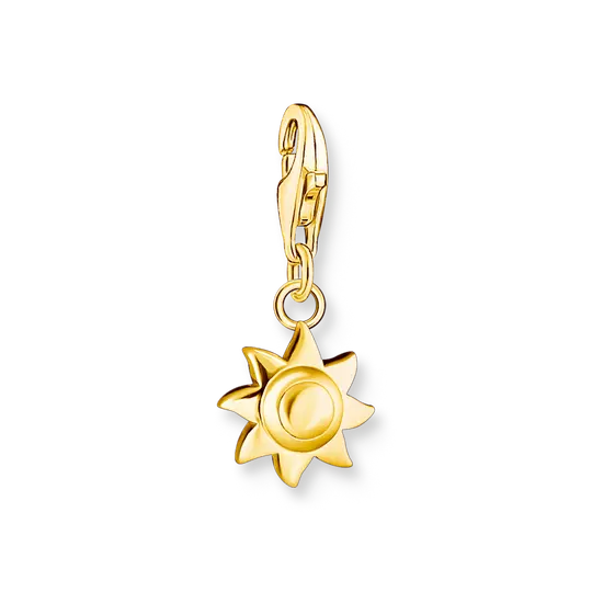 Pendentif charm soleil doré avec rayons 3D et anneau de suspension à la bélière