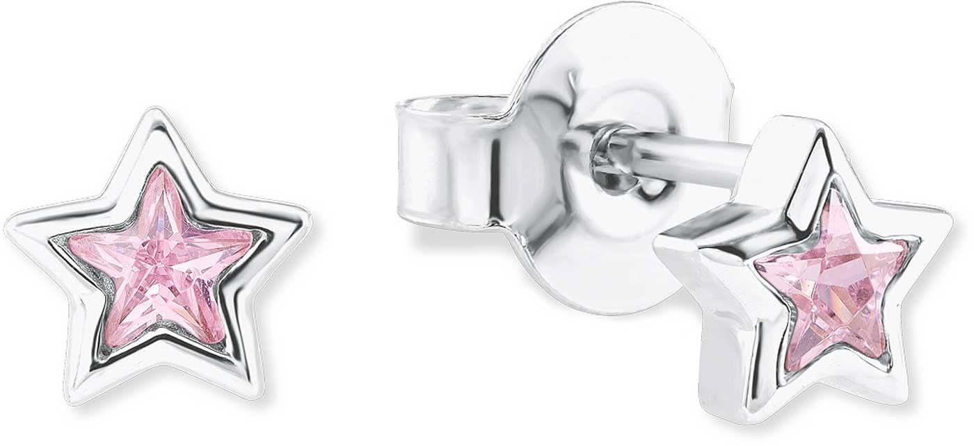 Boucles d'oreilles Prinzessin Lillifee Étoile, argentées avec pierre rose
