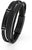 Bracelet en cuir multi-rangs, noir, avec bandes tressées et fermoir rectangulaire