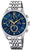 Chronographe pour homme avec cadran bleu et bracelet en acier inoxydable, trois compteurs de chronographe