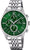 Chronographe pour homme avec bracelet en acier inoxydable et cadran vert, trois sous-cadrans chronographes
