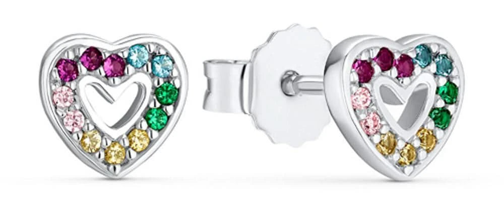 Boucles d'oreilles Prinzessin Lillifee, en forme de cœur, argentées avec pierres fantaisie colorées et cœur blanc