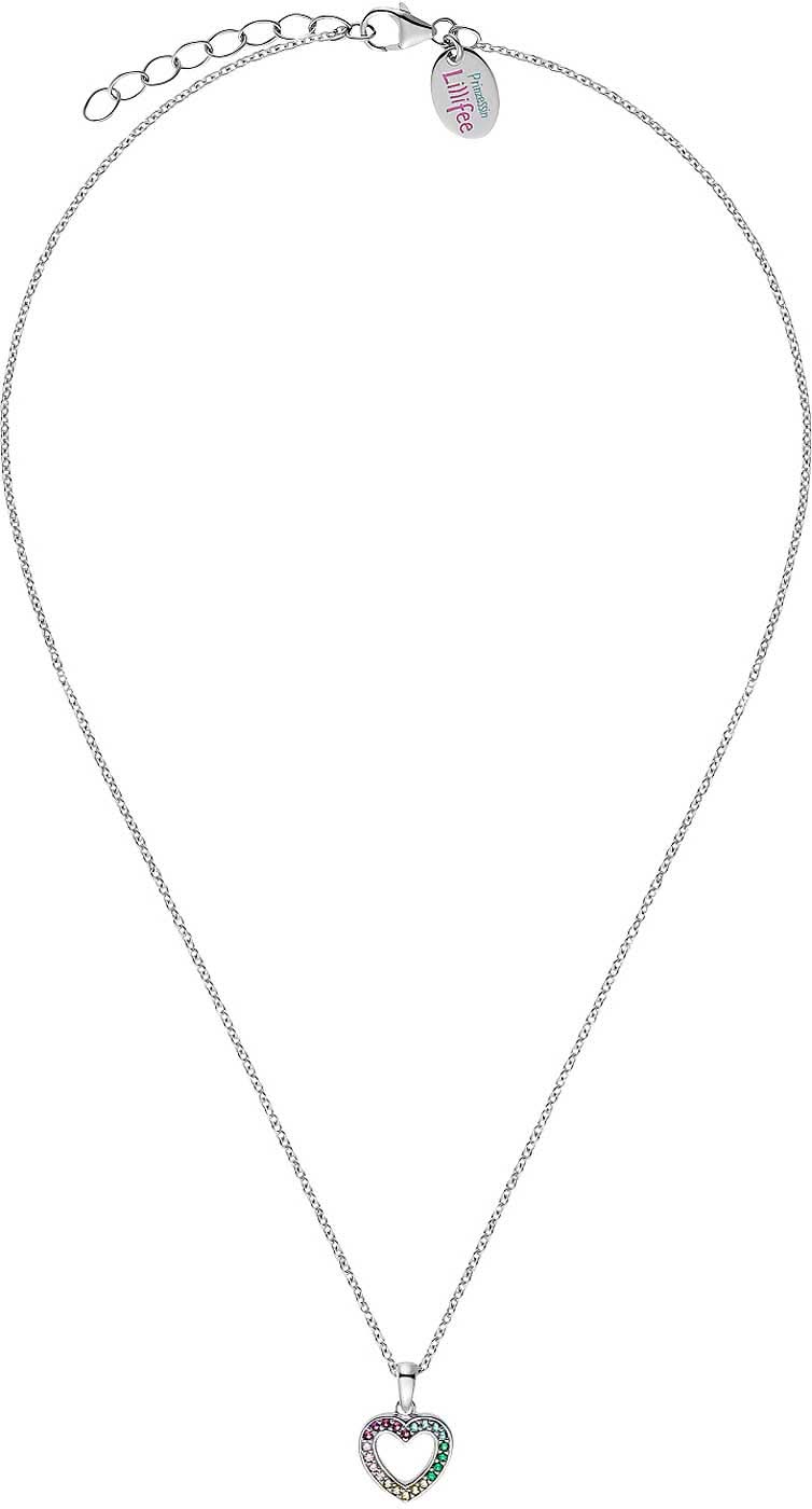 Collier argenté avec pendentif en forme de cœur et pierres colorées