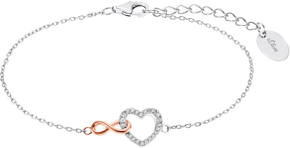 Bracelet argenté avec pendentif cœur infini et pierres, nœud plaqué or rose
