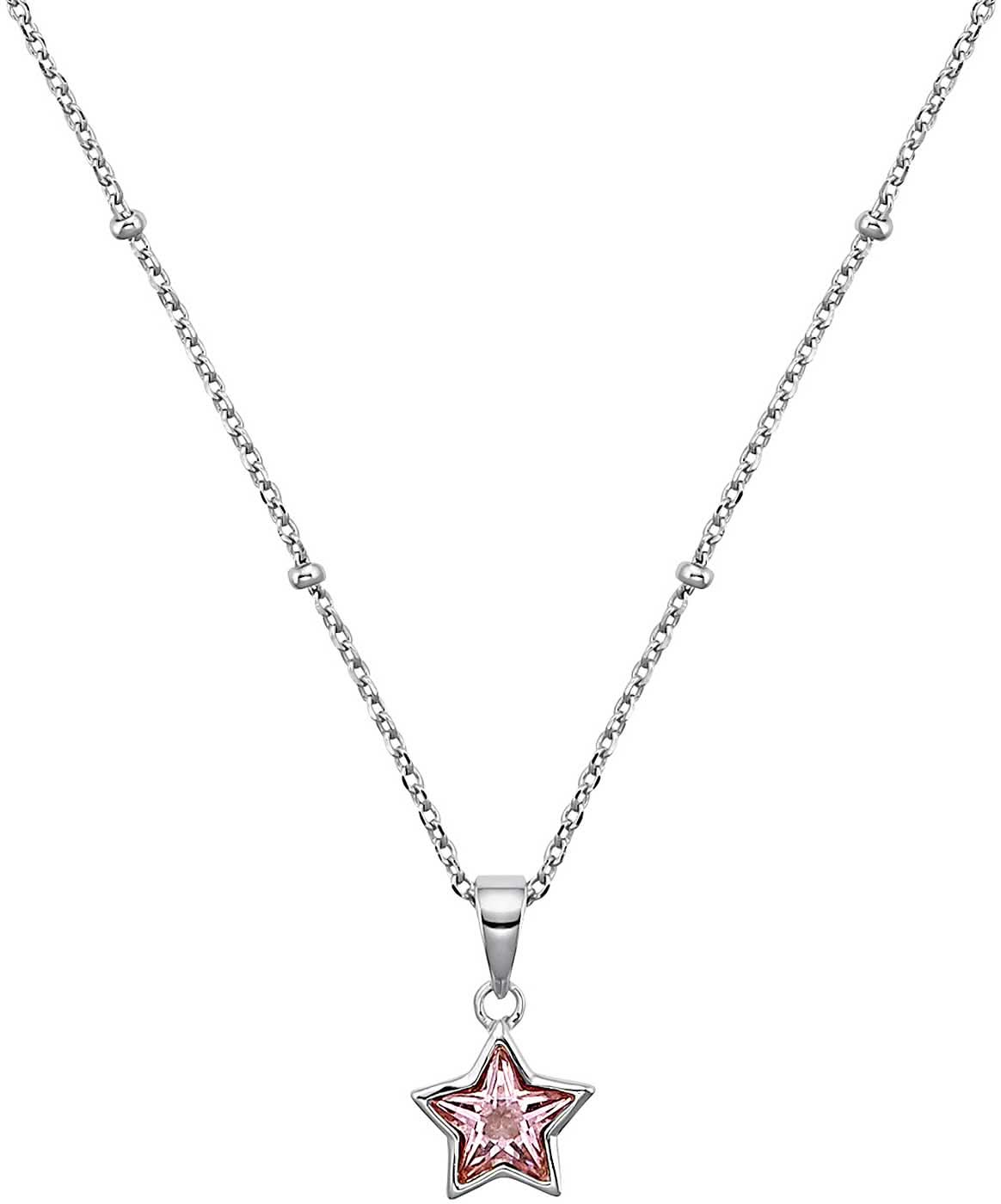 Collier en argent avec pendentif étoile et petites billes métalliques, étoile rouge dans le pendentif