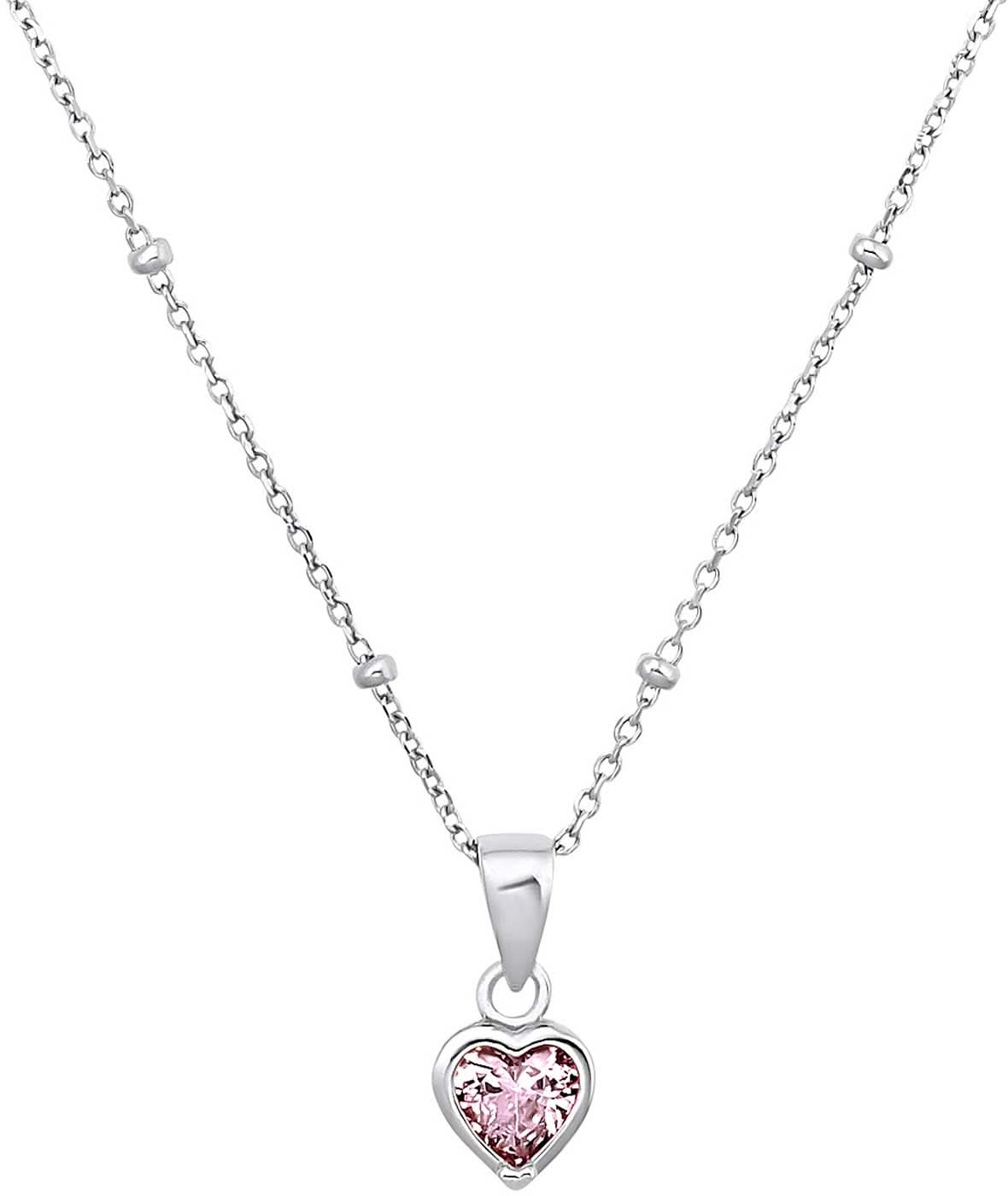 Collier argenté avec pendentif cœur et pierre rose