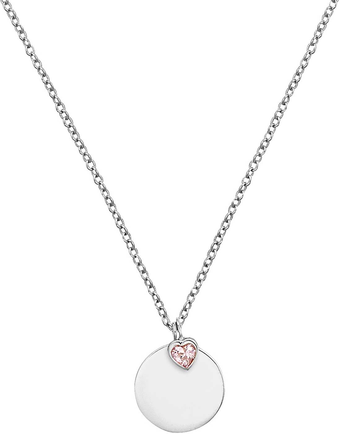 Collier avec chaîne argentée et pendentif rond avec détail cœur