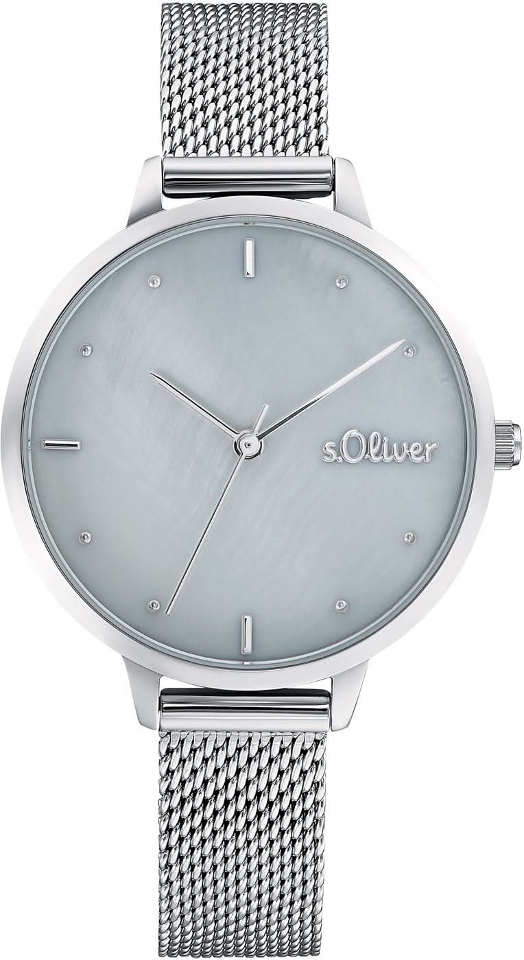 Montre pour femme avec bracelet en métal argenté et cadran bleu, logo s.Oliver