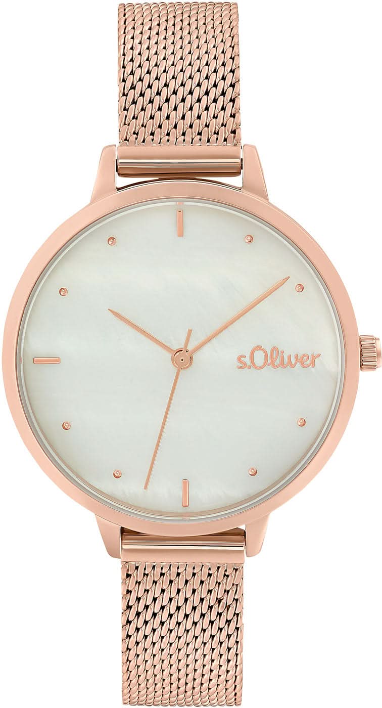 s.Oliver Montre femme : bracelet milanais doré rose, cadran crème