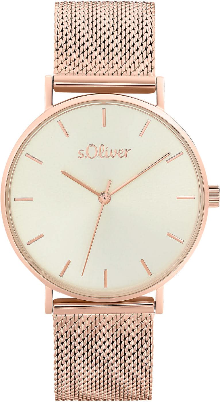 s.Oliver Montre femme avec bracelet milanais doré rose et cadran rond