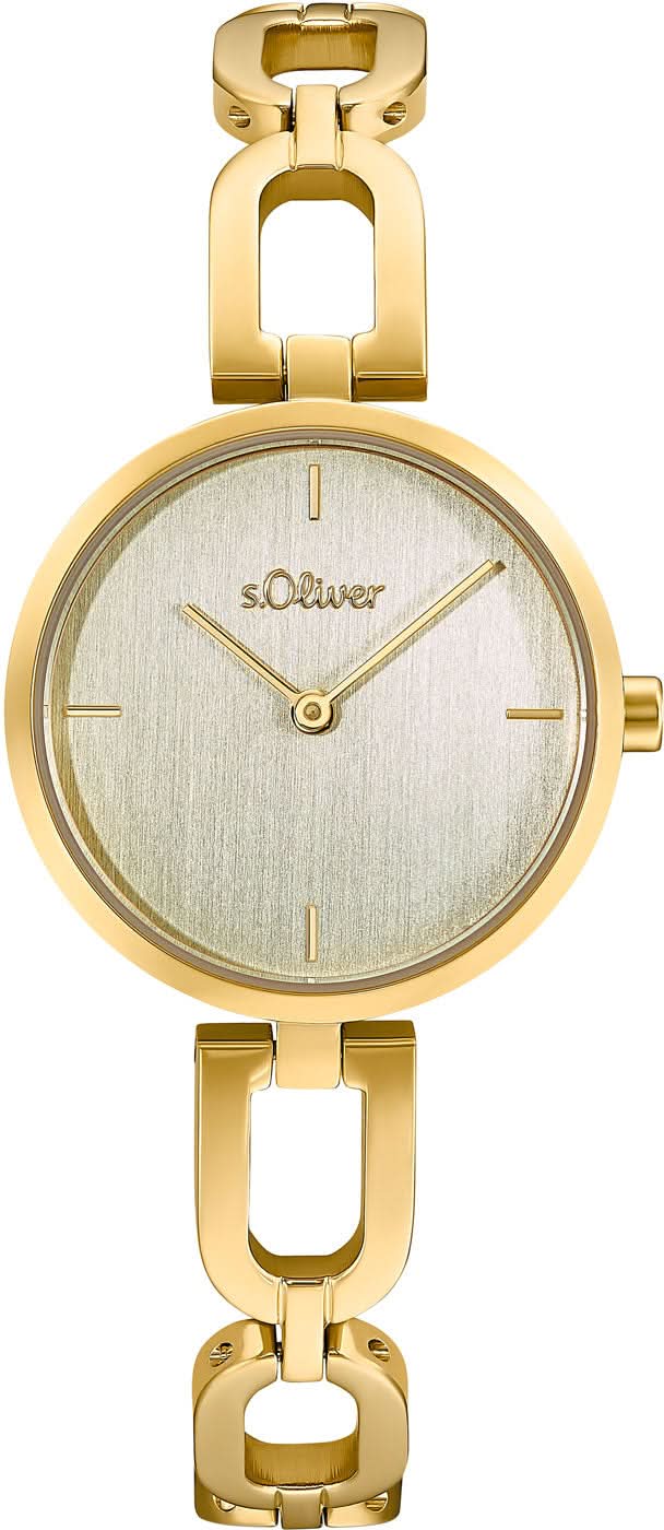 s.Oliver Montre femme avec cadran rond argenté et bracelet à maillons dorés