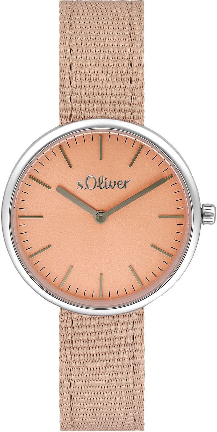 Montre pour femme avec boîtier argenté, bracelet milanais beige et cadran rose