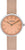 Montre pour femme avec boîtier argenté, bracelet milanais beige et cadran rose