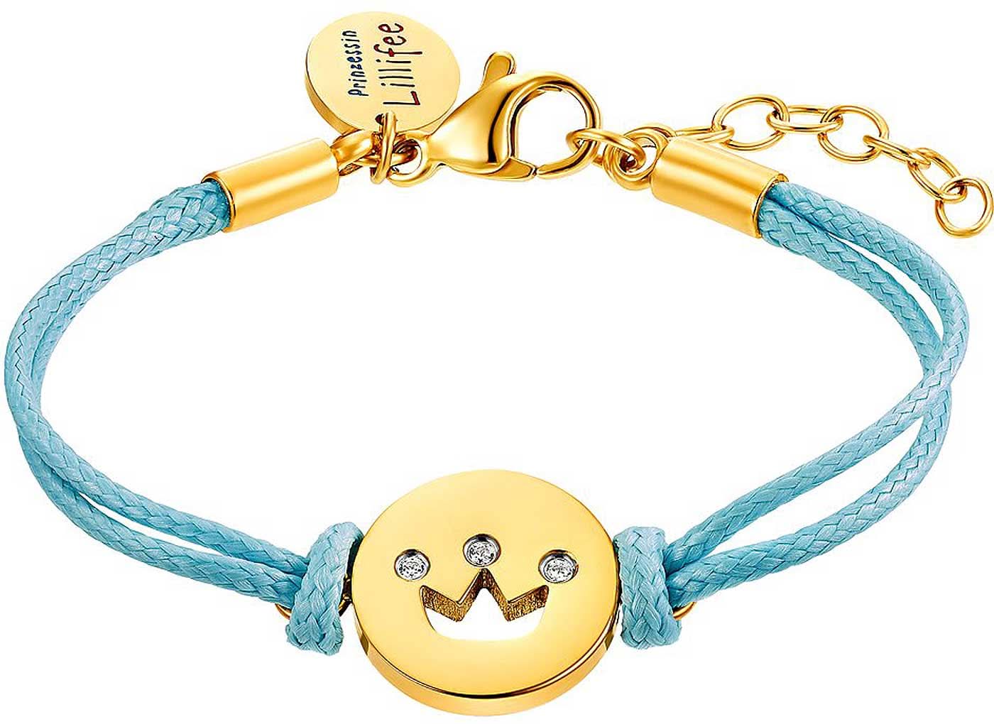 Bracelet textile avec couronne dorée et cordon bleu