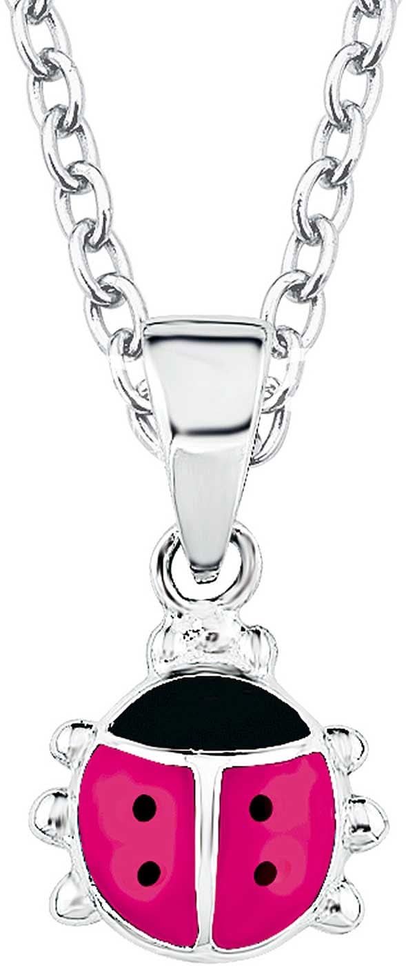 Collier en argent avec pendentif coccinelle rose et noir