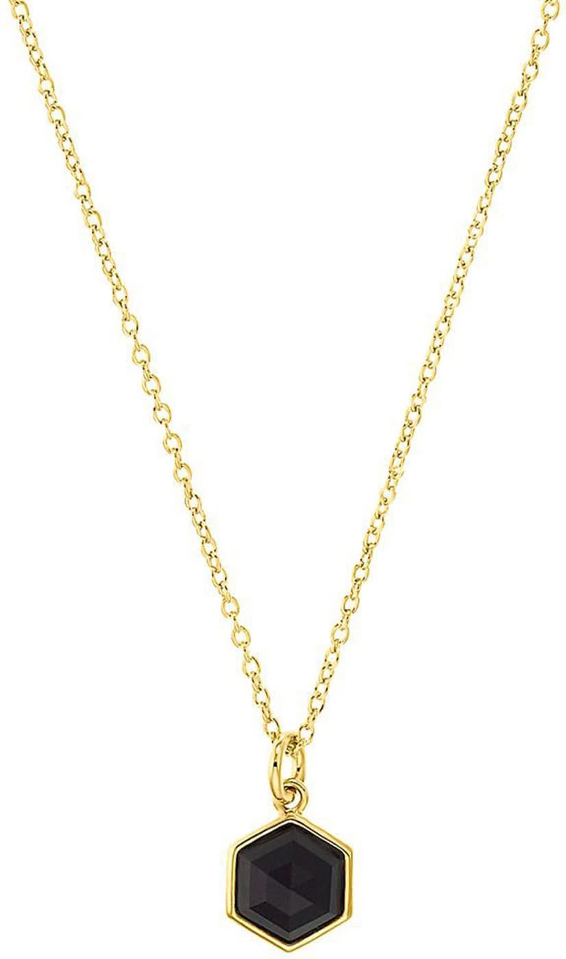 Halskette mit eckigem Anhänger von s.Oliver Jewelry, goldfarbene Kette mit dunklem Stein