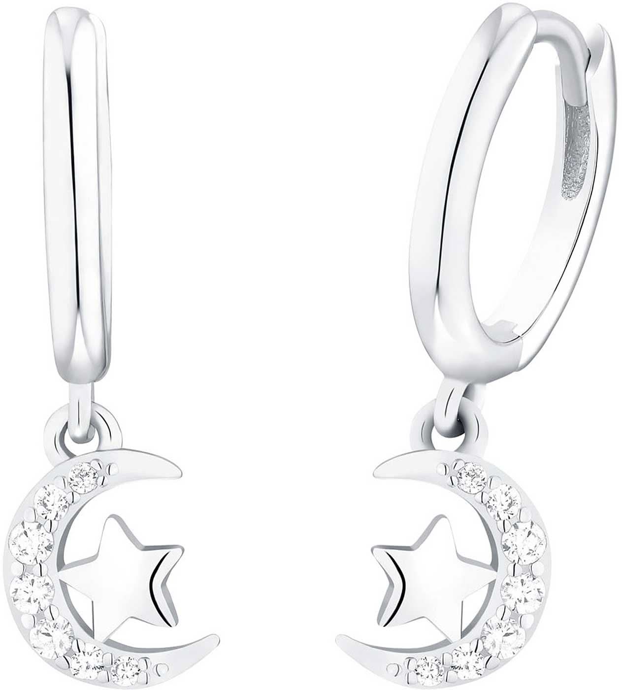 Boucles d'oreilles argentées avec pendentifs lune et étoile, pendantes ovales, créoles