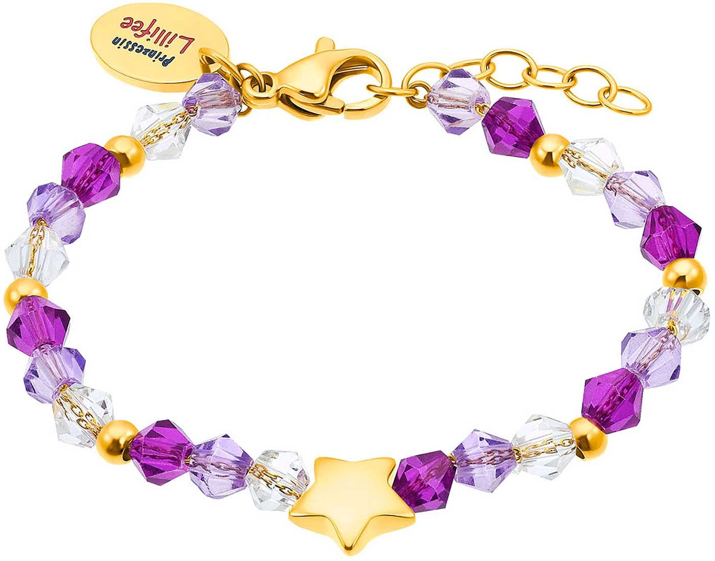 Bracelet enfant avec perles violettes et transparentes, breloque étoile dorée