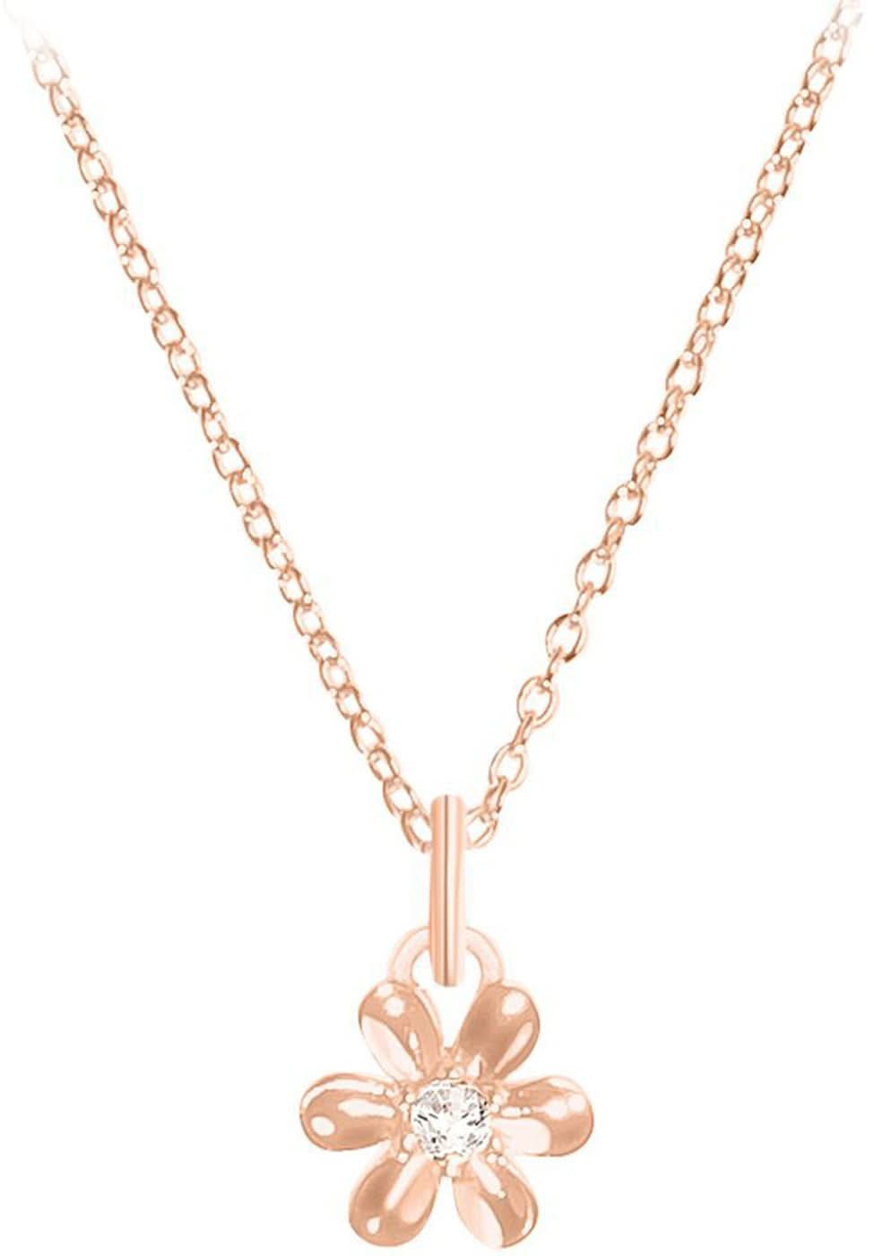 Collier avec pendentif fleur en métal couleur or rose et strass scintillants