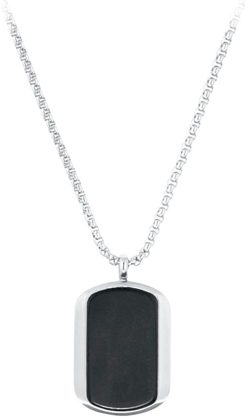 Collier avec pendentif plaque dog tag (s.Oliver Jewelry), plaque noire, chaîne argentée