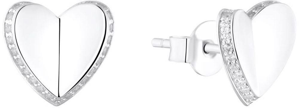 Clous d'oreilles en forme de cœur en métal avec contour de pierre, couleur argentée