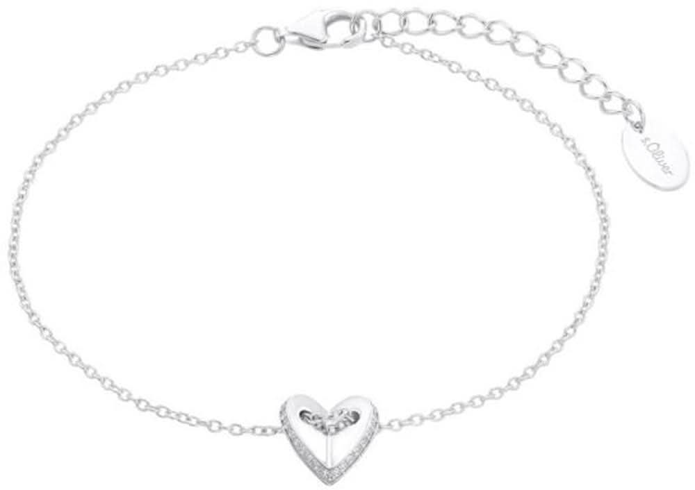 Silberfarbenes Armband mit Herzanhänger, feine Gliederkette