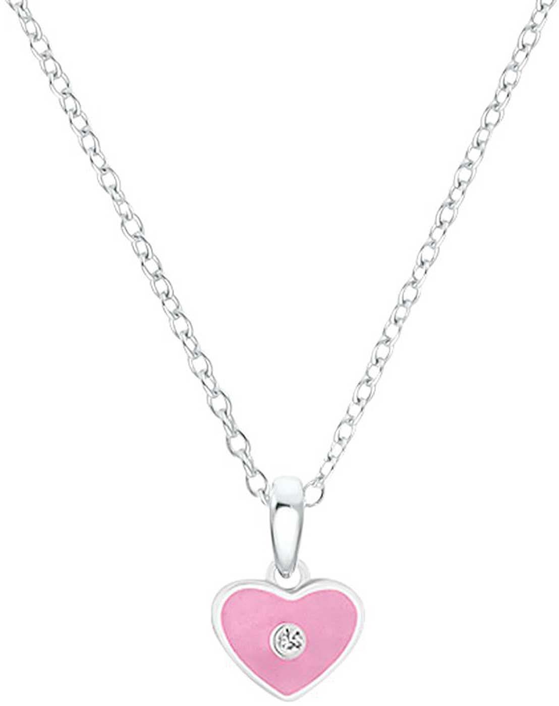 Collier argenté avec pendentif cœur rose et petites pierres