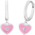 Boucles d'oreilles cœur avec pendentif cœur rose, détail de pierre argentée et créoles