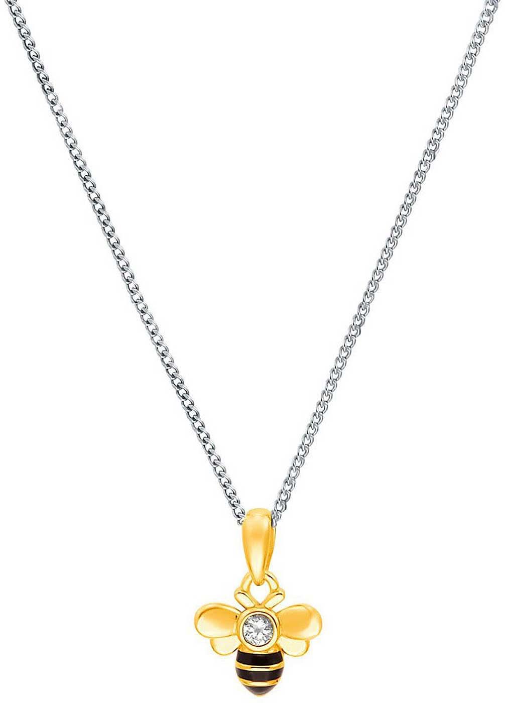 Collier avec pendentif abeille, émail jaune et insert en verre rond sur le motif