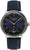 Montre pour femme avec bracelet en cuir bleu foncé, boîtier rond en acier et cadran bleu