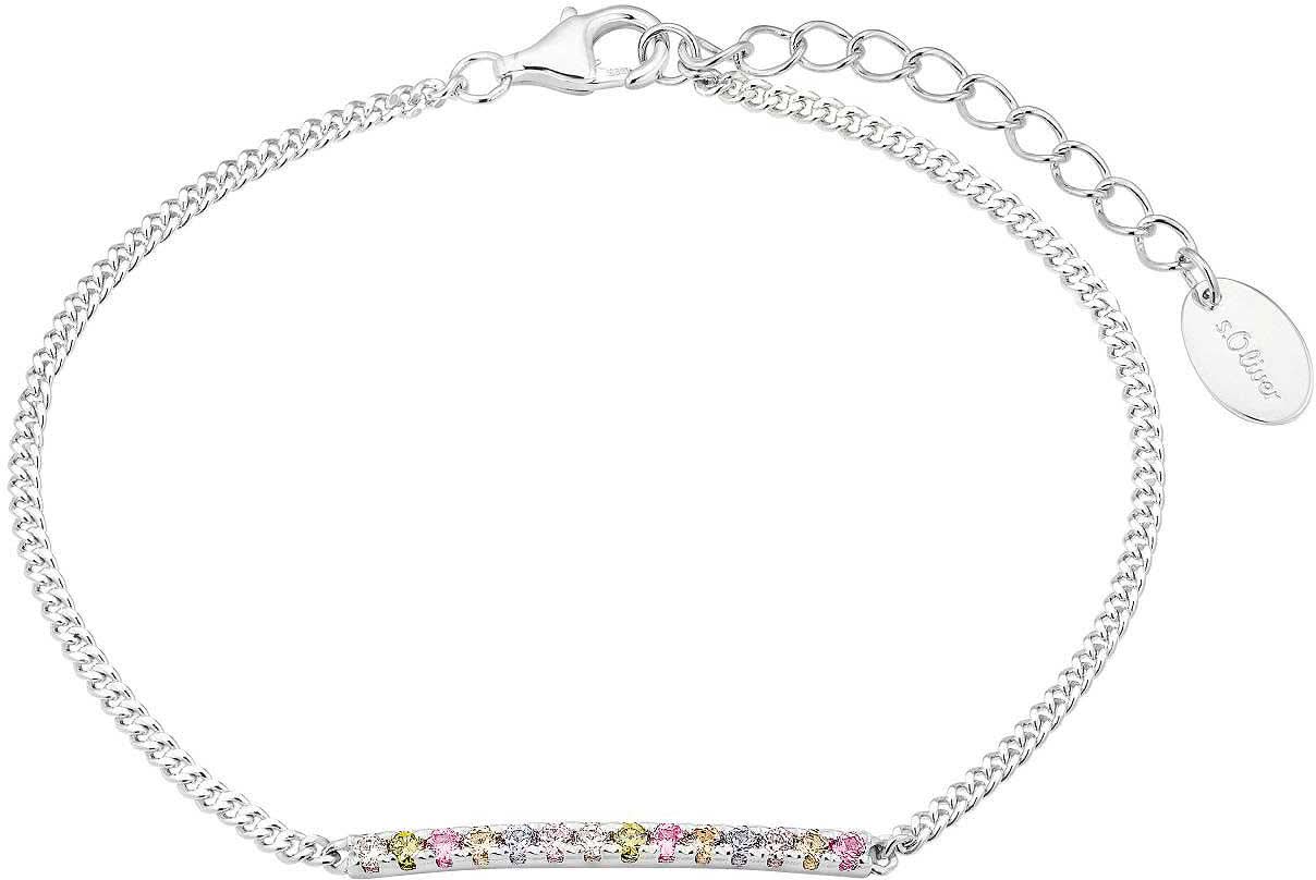 Bracelet en argent avec pierres colorées serties en rangée, ajustable avec fermoir mousqueton