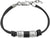 Bracelet en cuir avec disques de perles noires et éléments métalliques, fermoir avec chaîne