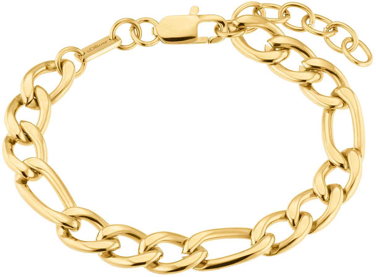Goldfarbenes Figaroarmband mit Gliedern und Karabinerverschluss, s.Oliver Jewelry.