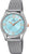 Montre pour femme : cadran turquoise, bracelet en acier inoxydable argenté, lunette scintillante.