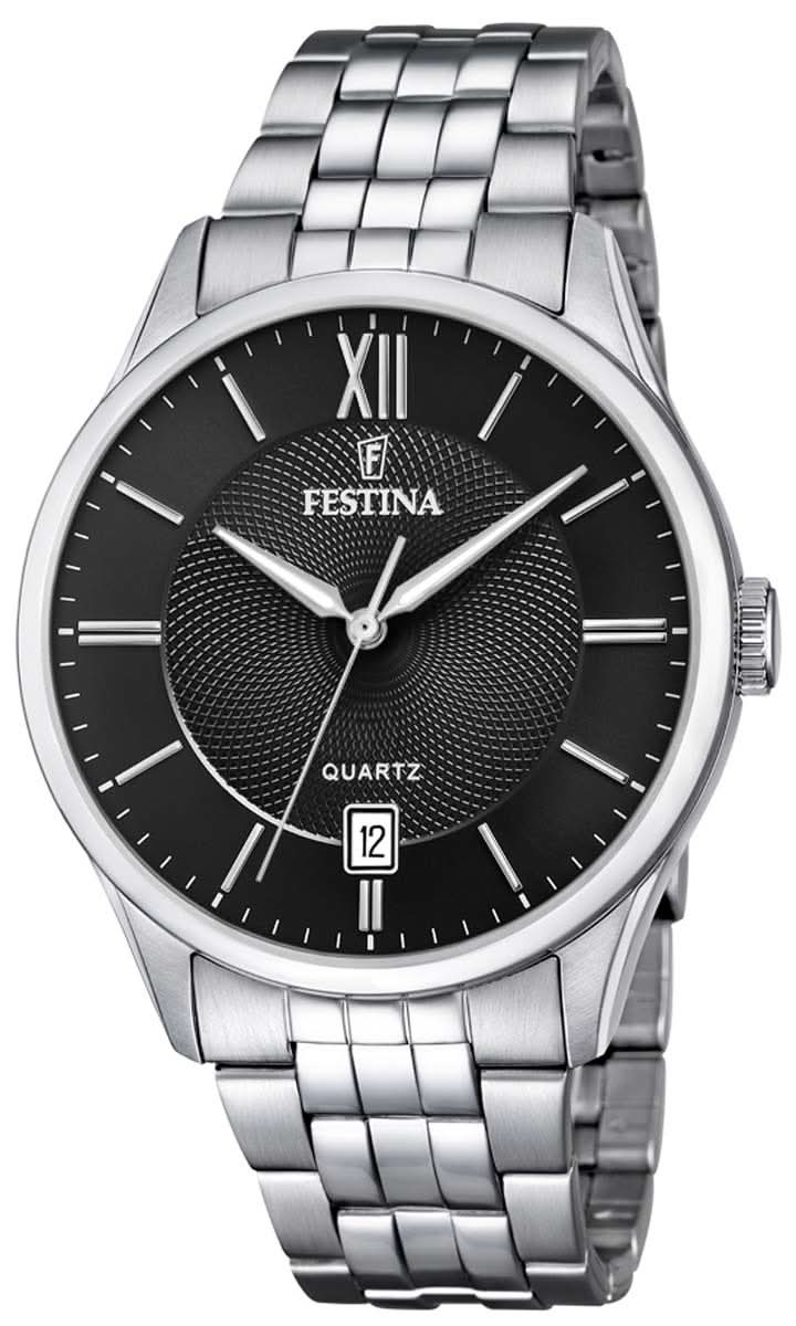 Bracelet de montre pour homme avec cadran noir et bracelet en acier inoxydable