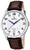 Bracelet de montre pour homme avec bracelet en cuir marron, boîtier argenté et cadran blanc