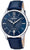 Montre pour homme avec bracelet en cuir bleu, cadran rond bleu et boîtier argenté