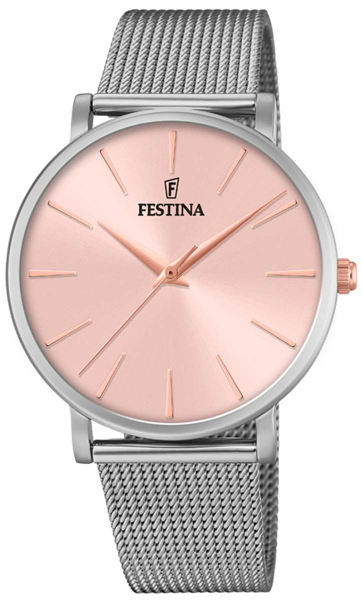 Montre Festina pour femme avec cadran rose et bracelet en maille d'acier inoxydable