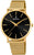 Montre pour homme avec bracelet en métal doré et cadran noir, boîtier rond