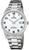 Montre à quartz pour homme en acier inoxydable avec cadran blanc, chiffres romains et guichet date