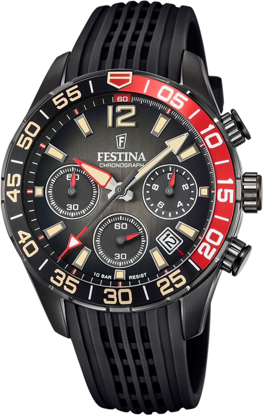 Montre sportive pour homme avec boîtier noir, cadran noir et lunette rouge